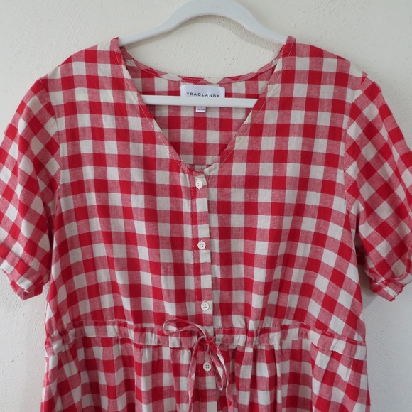 Tradlands Nell Midi Dress Red White Fig Toast Gingham Size Large L Like New - Picture 4 of 8